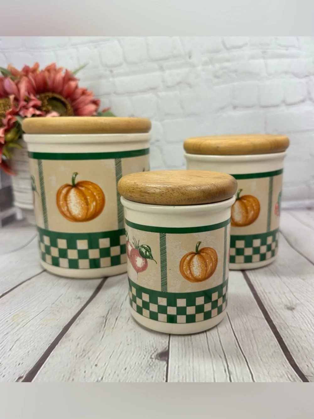 vtg Himark vegetable medley Canister Set 3pc cottage country farmhouse 90s retro